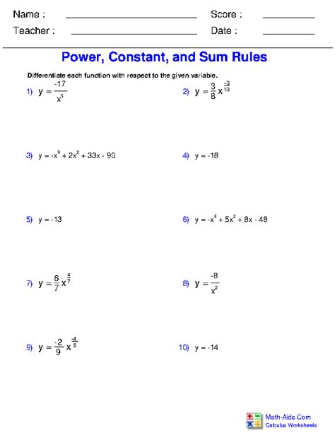 product and quotient rule worksheet